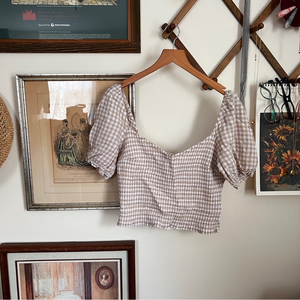Abercrombie & Fitch Checkered Puff Sleeve Blouse